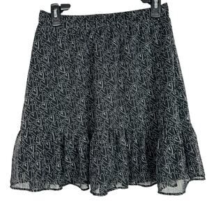 Loft Skirt Women Small Black Heart Print Ruffle Mini Chiffon Romantic Flirty